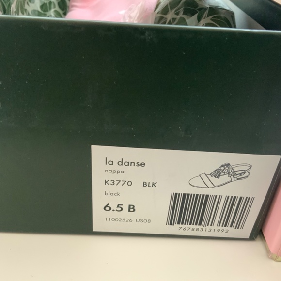 KATE SPADE NEW YORK LA DANSE Black Leather Tassel Flat Ankle Strap Sandals 6.5 - Picture 12 of 16